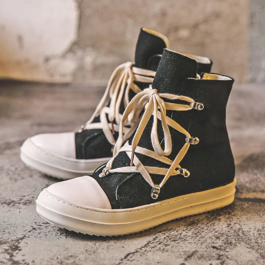 Unisex Mid-Calf Boots - High Top Lace-Up Canvas Sneaker Boots