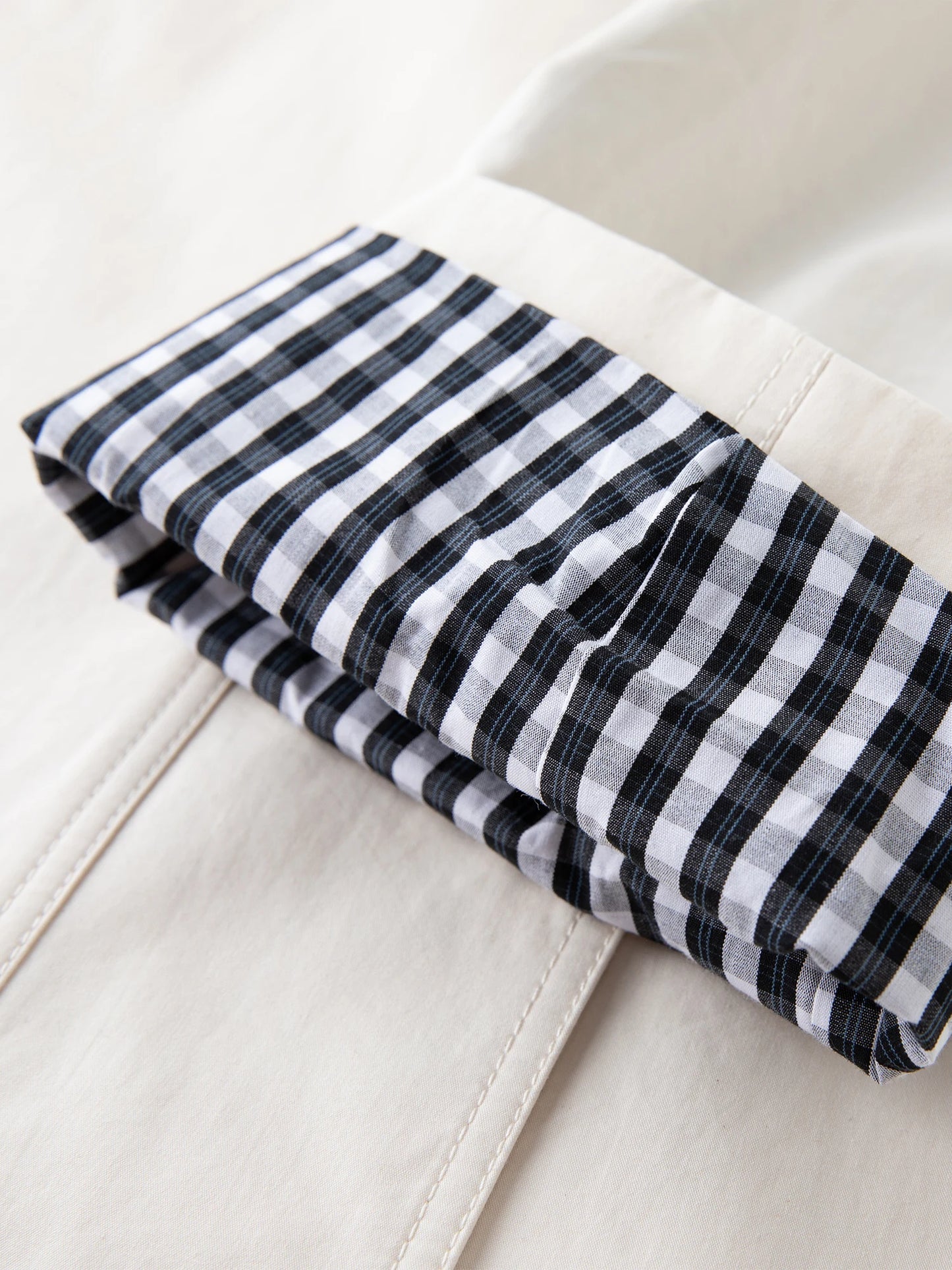 Stand Collar Trench Coat - Plaid Patchwork Relaxed Fit Windbreaker