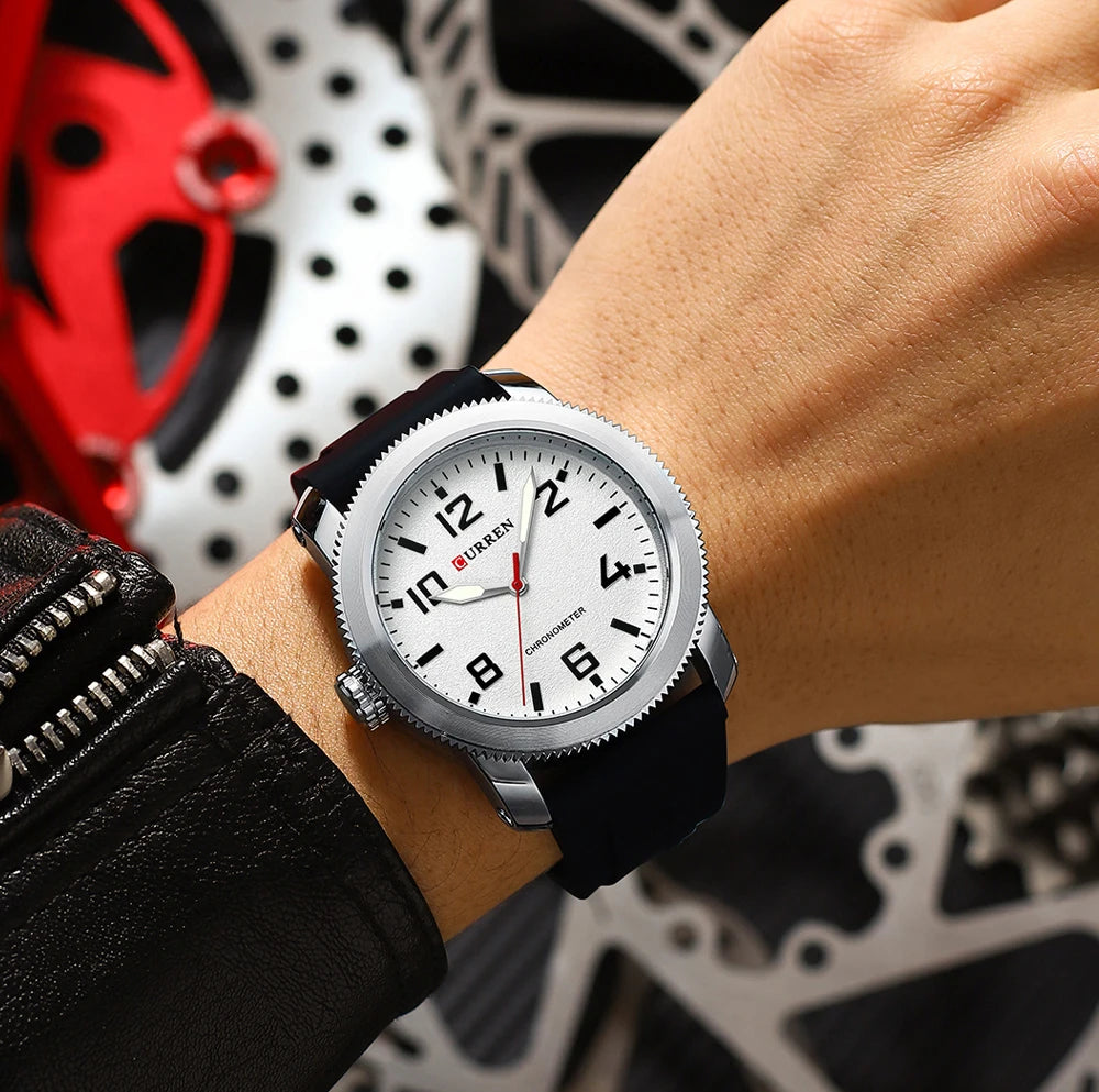 Fashion Quartz Watch - Big Numeral Dial Business Wristwatch with Silicone Strap for Men