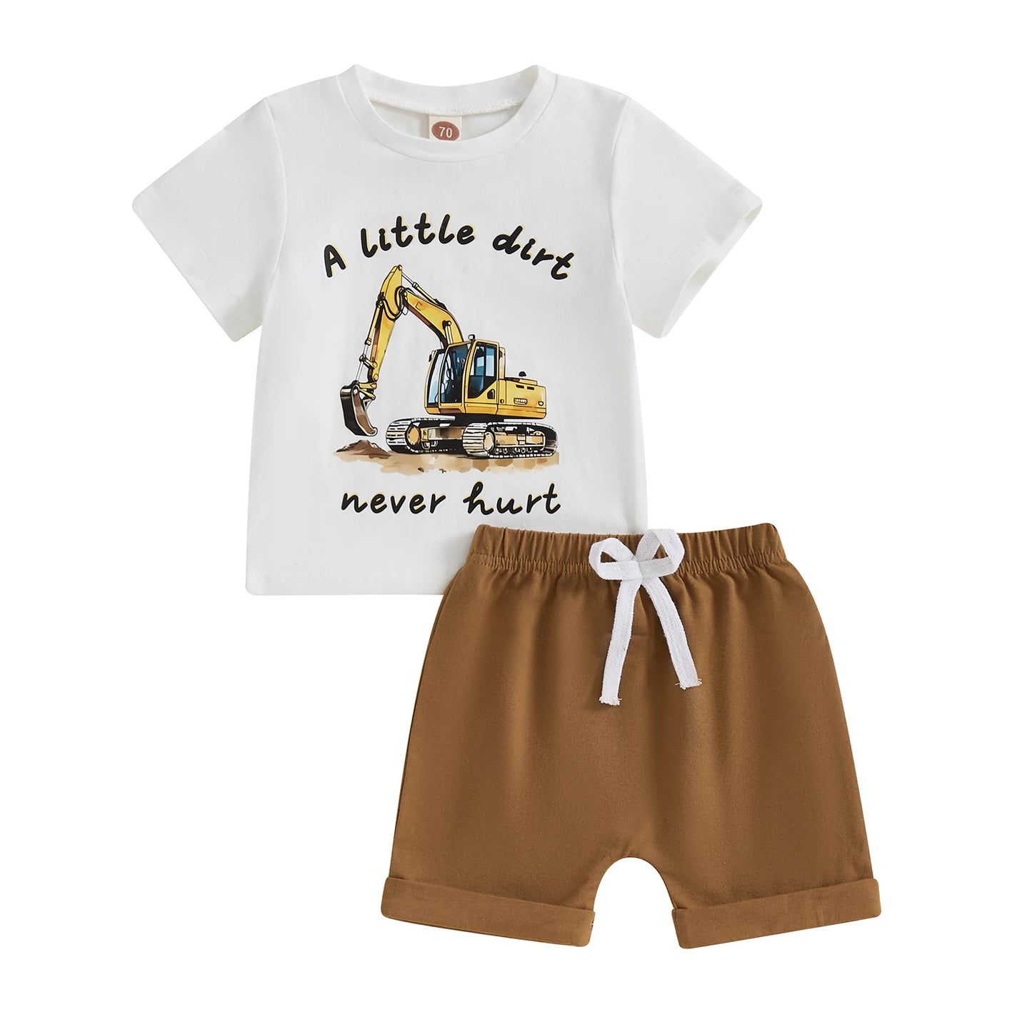 Baby Boys Summer Outfit Set - Cartoon Letter Print T-Shirt & Elastic Waist Shorts (0-3Y)