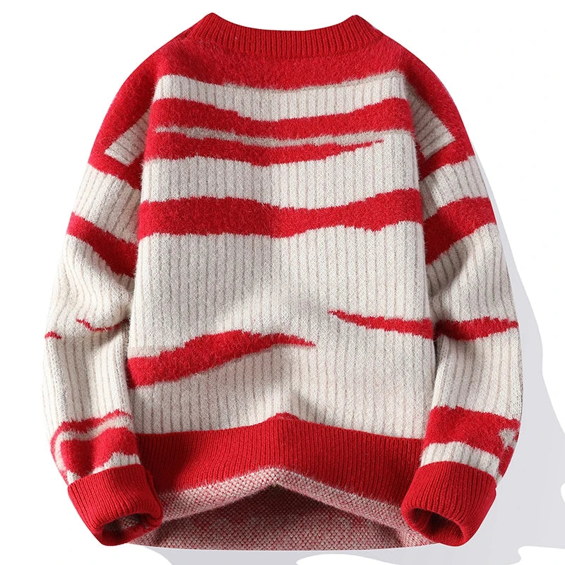 Men Round-Neck Knit Gradient Striped Knitted Pullover Sweater