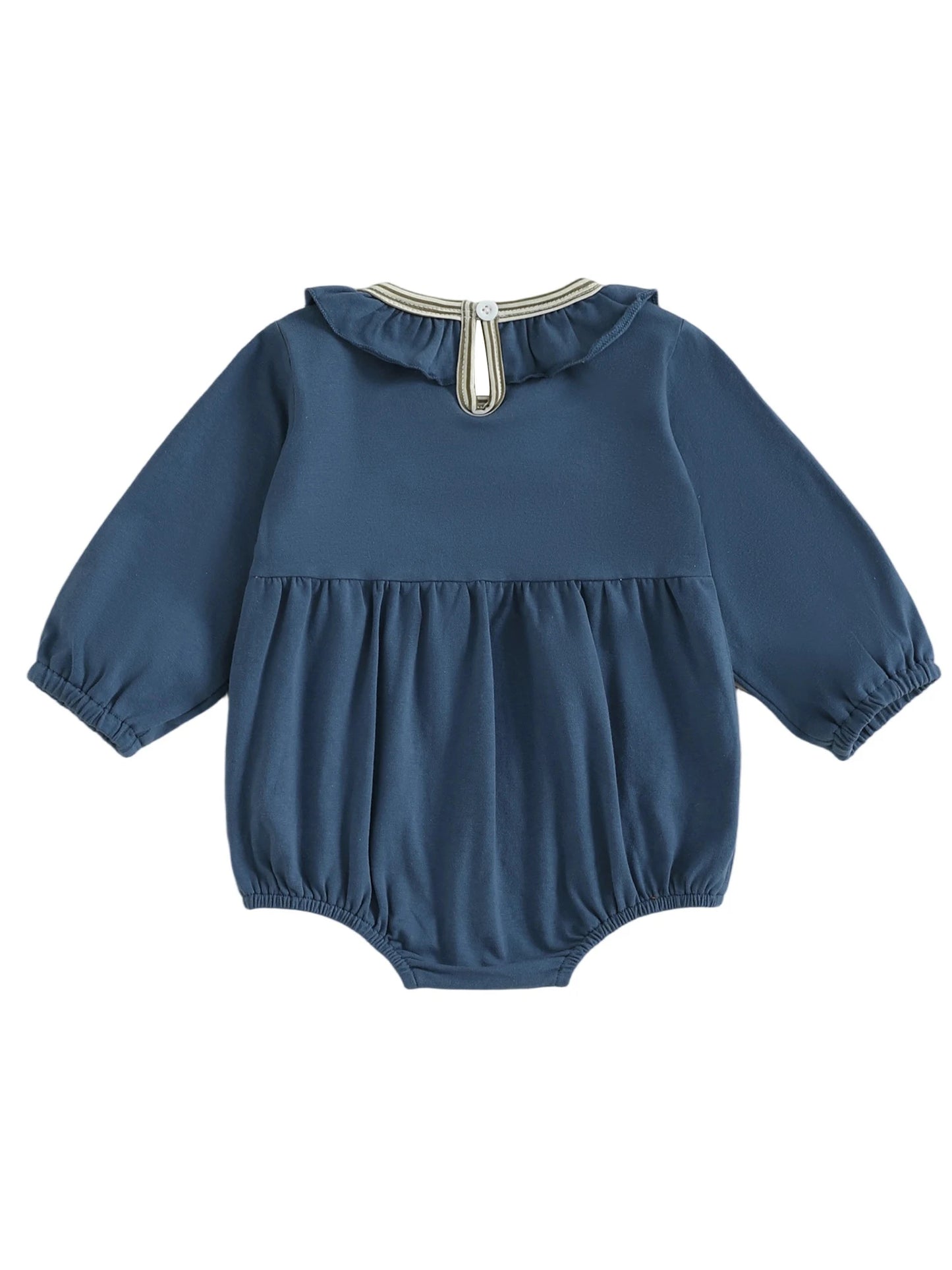 Baby Girls Autumn Winter Romper - Football Embroidery Ruffled Bubble Jumpsuit with Bow (0-18M)