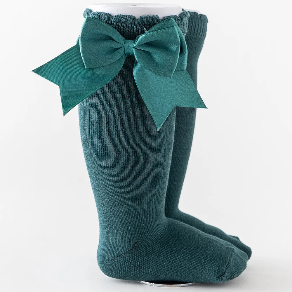 10 Colours Baby Girls Autumn Stockings 0-2Y Solid Mid-Calf Length with Bowknot