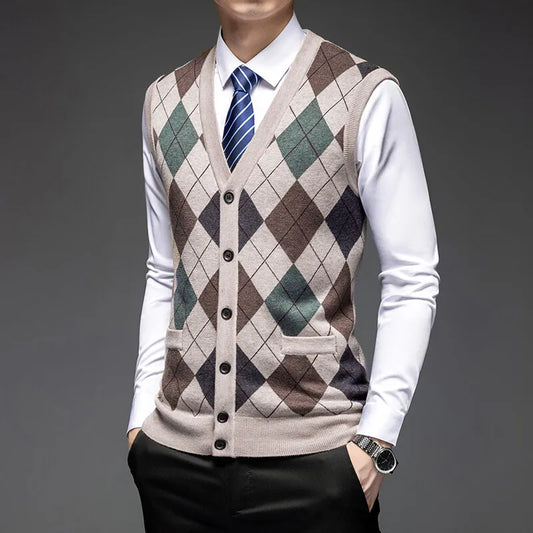 Men's V-Neck Knit Vest - Slim Fit Sleeveless Sweater