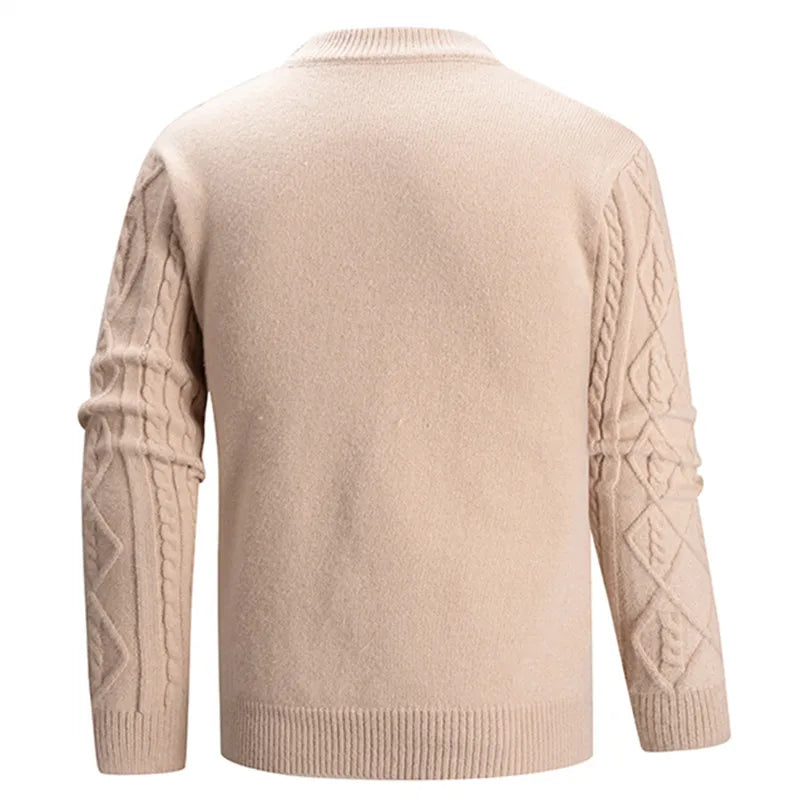 Men's Slim Fit Mock Neck Knitted Sweater - Geometric Pattern Pullover