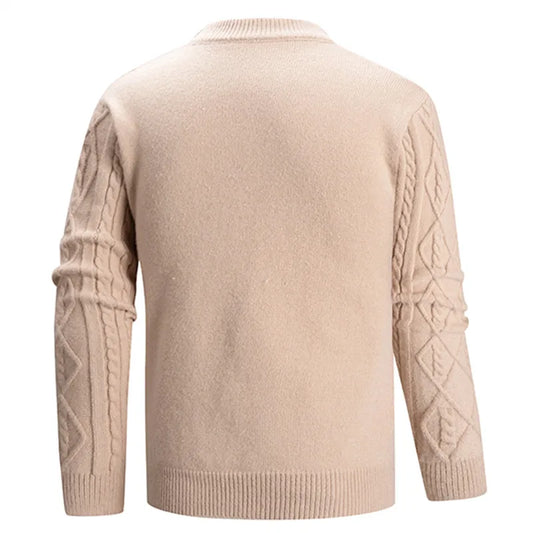 Men's Slim Fit Mock Neck Knitted Sweater - Geometric Pattern Pullover