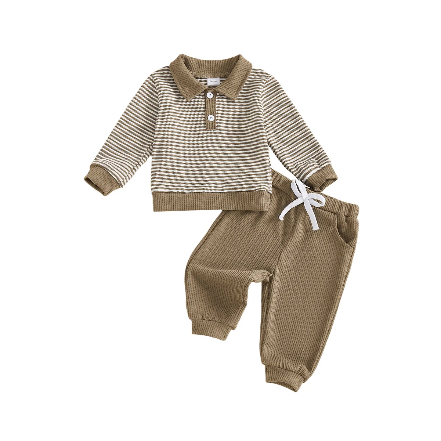Baby Boys Striped Outfit Set - Long Sleeve Lapel Top with Pants (0-4Y)
