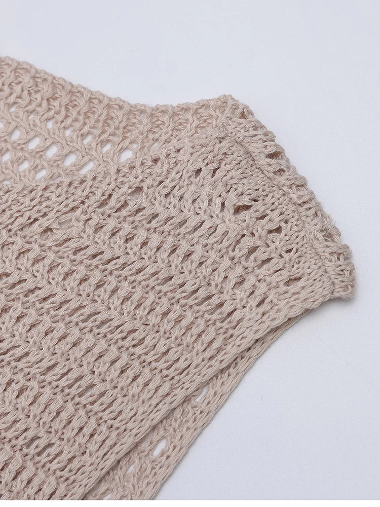 Women's Knitted Sleeveless Maxi Dress - Bodycon Side Slit Beach Sundress