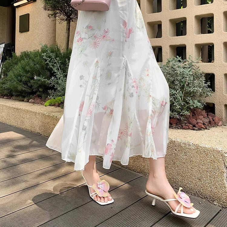 Women's 3D Flower Beach Slippers - Square Toe Heel Sandals