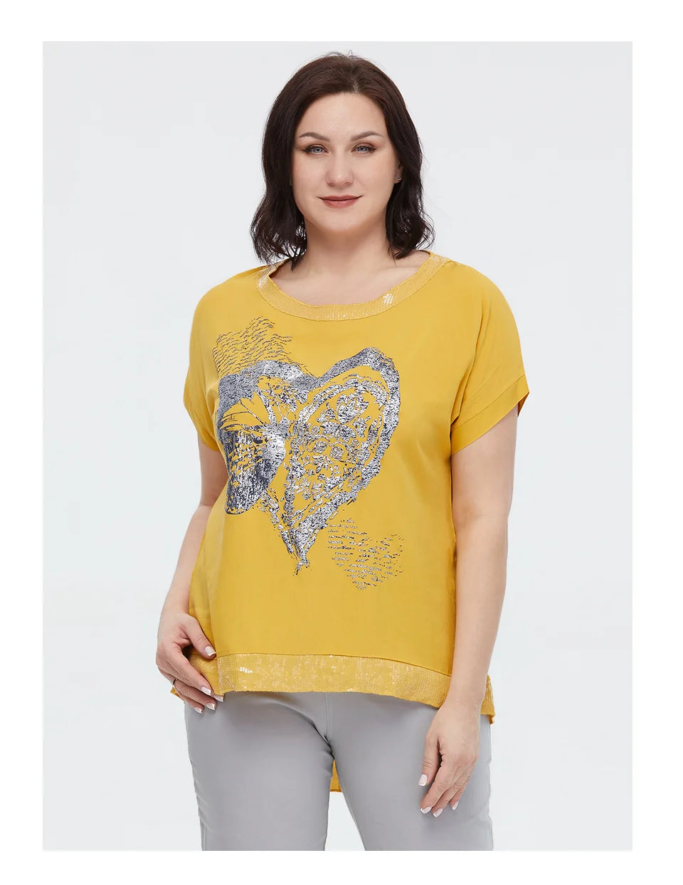 Women's Oversized Short Sleeve Sequin Print Cotton Top