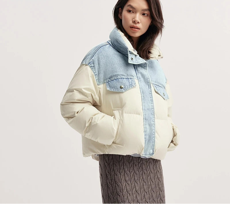 Down Jacket Women Waterproof Patchwork Oversize Stand Collar Winter Trendy Coat