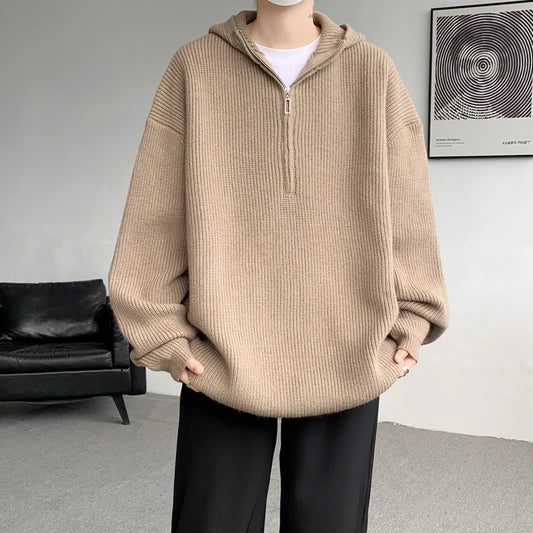Men's Loose Hooded Knit Pullovers Casual Knitted Sweater