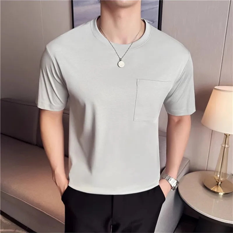 Men's Summer  Short Sleeve Cotton Round-Neck Smart Casual Pocket T shirt