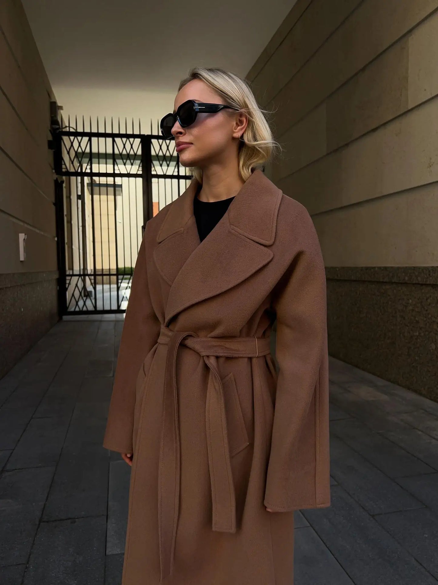 Women's Winter Thick Woollen Belted Loose Long Jacket Coat