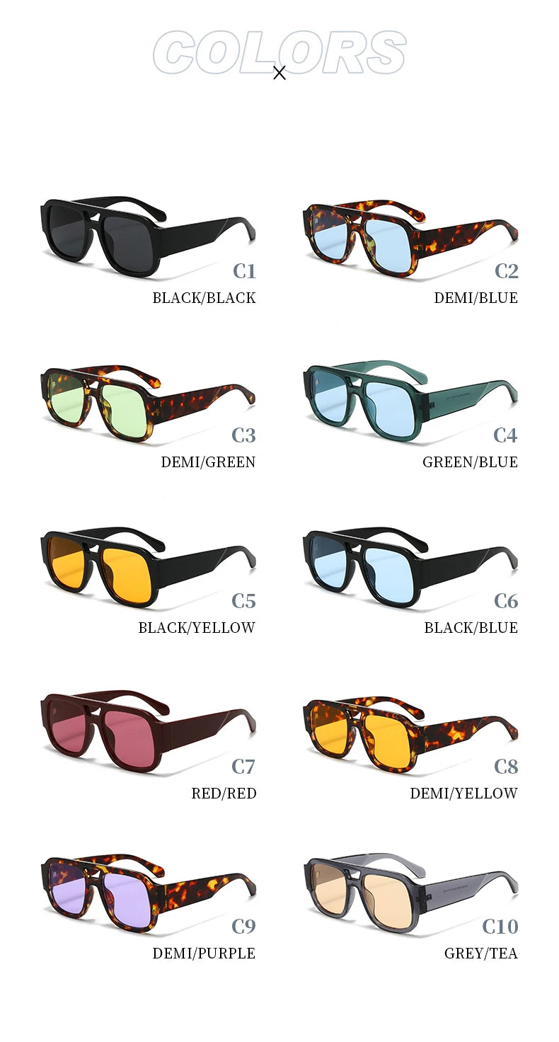 Unisex 1/4 Set Retro Large Frame Double Bridges Square Sunglasses