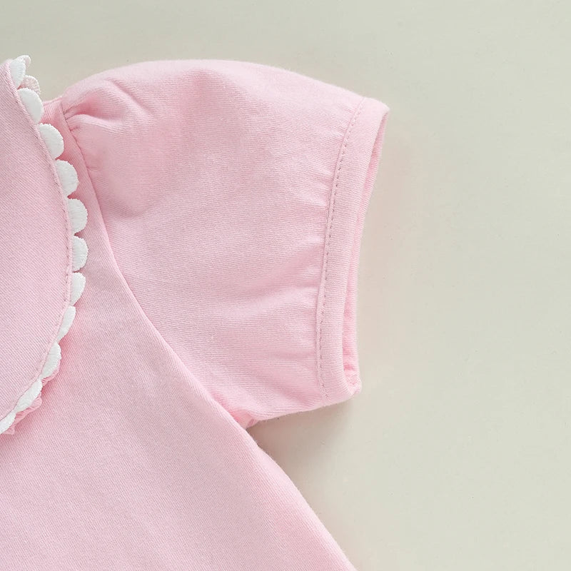 0-6Y Kids Girls Summer Casual  Short Sleeve Doll Collar Pullover Top