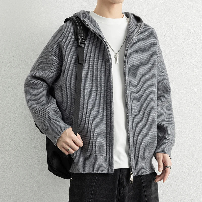 Hooded Zip Knit Sweatercoat - Casual Loose Fit Cardigan
