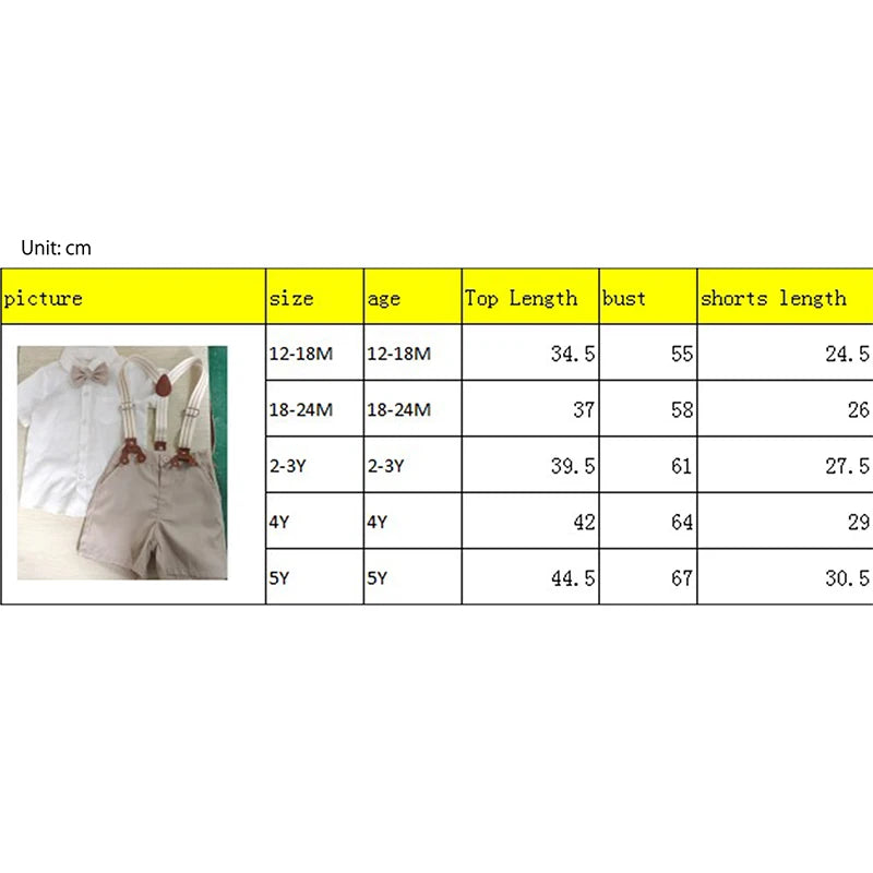 1-5Y Toddler Kids Boys Clothes Set 2pcs Solid Color Short Sleeve Button Shirt with Suspend Shorts Gentleman Outfit
