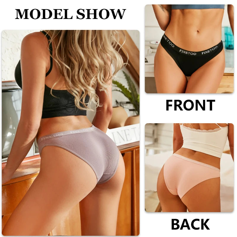 Women's 4Pcs Cotton Striped Underwear Panties Letter Belt Briefs  Low Waist Lingerie