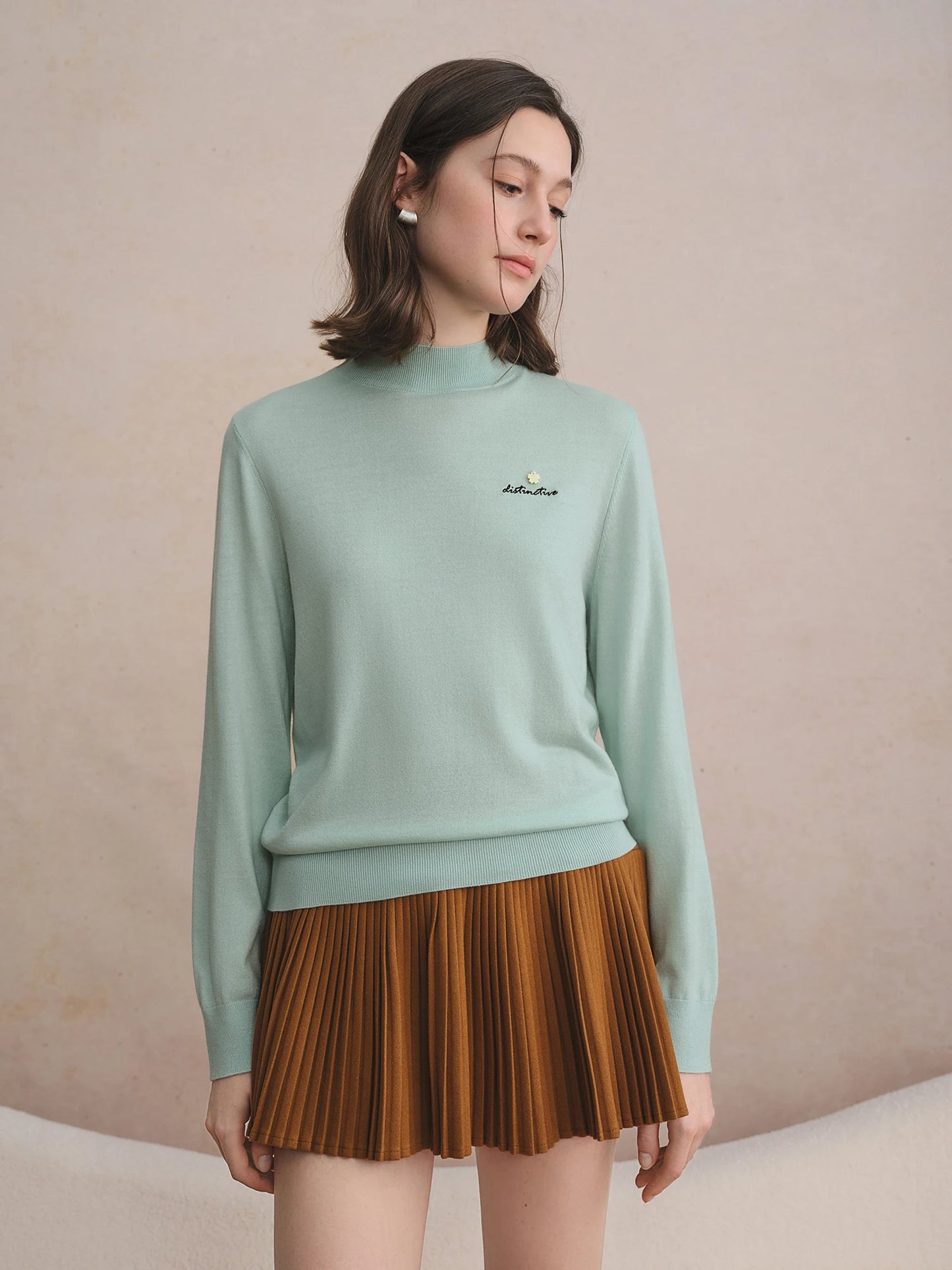 Soft Warm Cloud Shirt High-Collar Embroidered Lettering Long Sleeve Base Layer