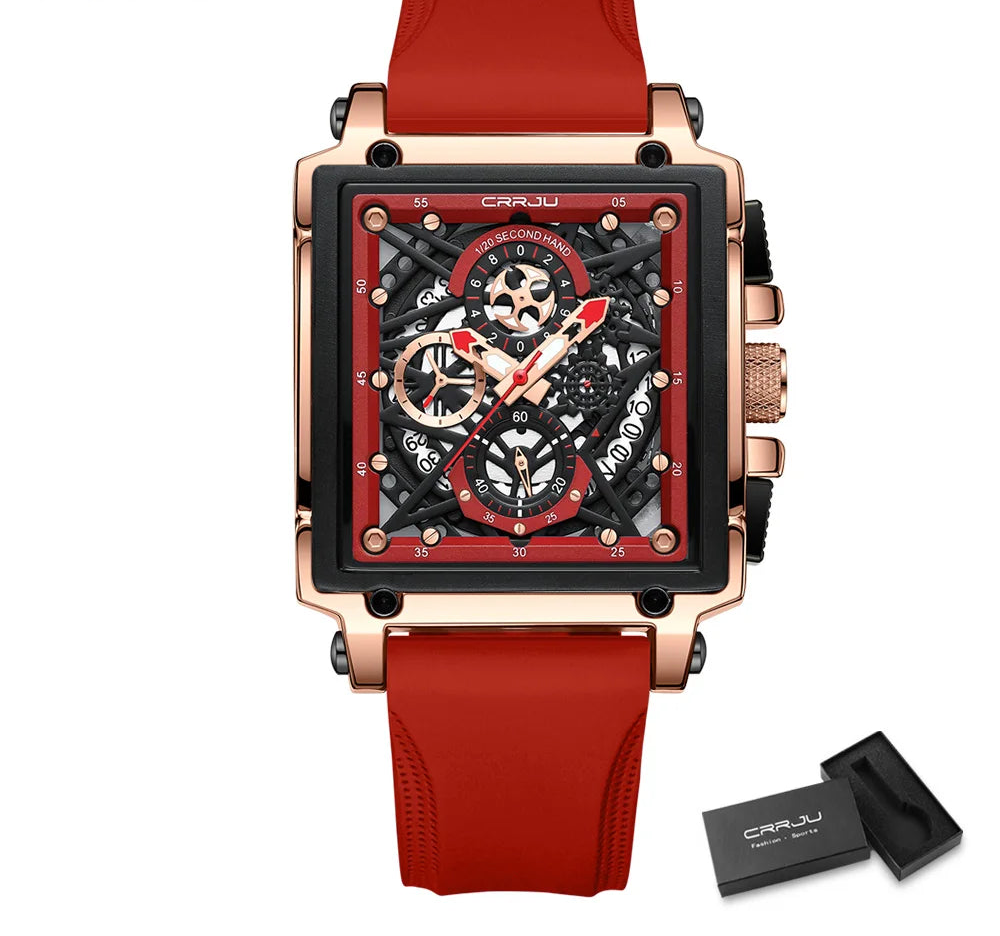 Men's Sports Watch - Large Dial Rectangular Design with Chronograph & Auto Date