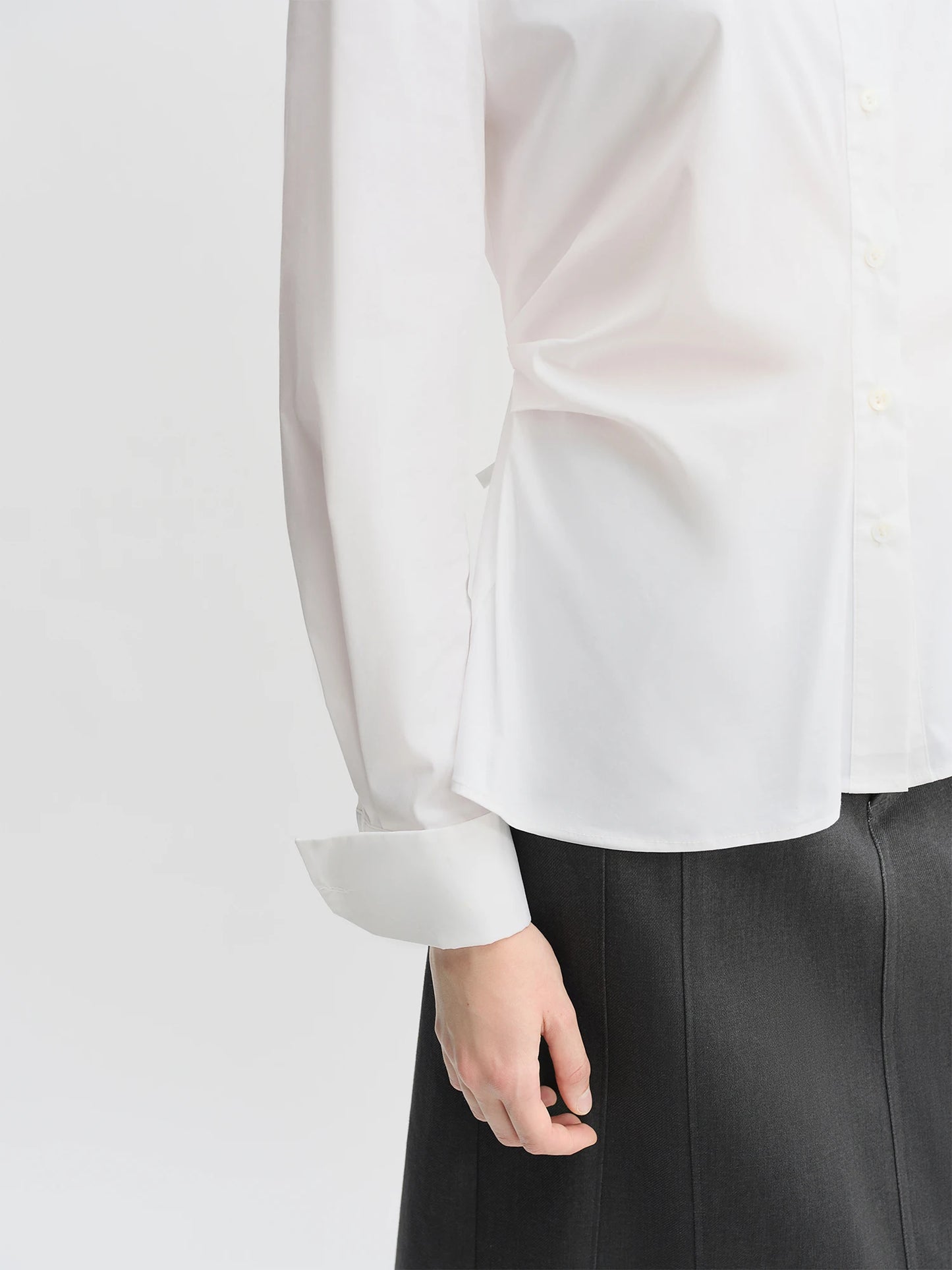 Pleated Tie-Waist Shirt & A-Line Skirt Suit - Tricolour Two-Piece