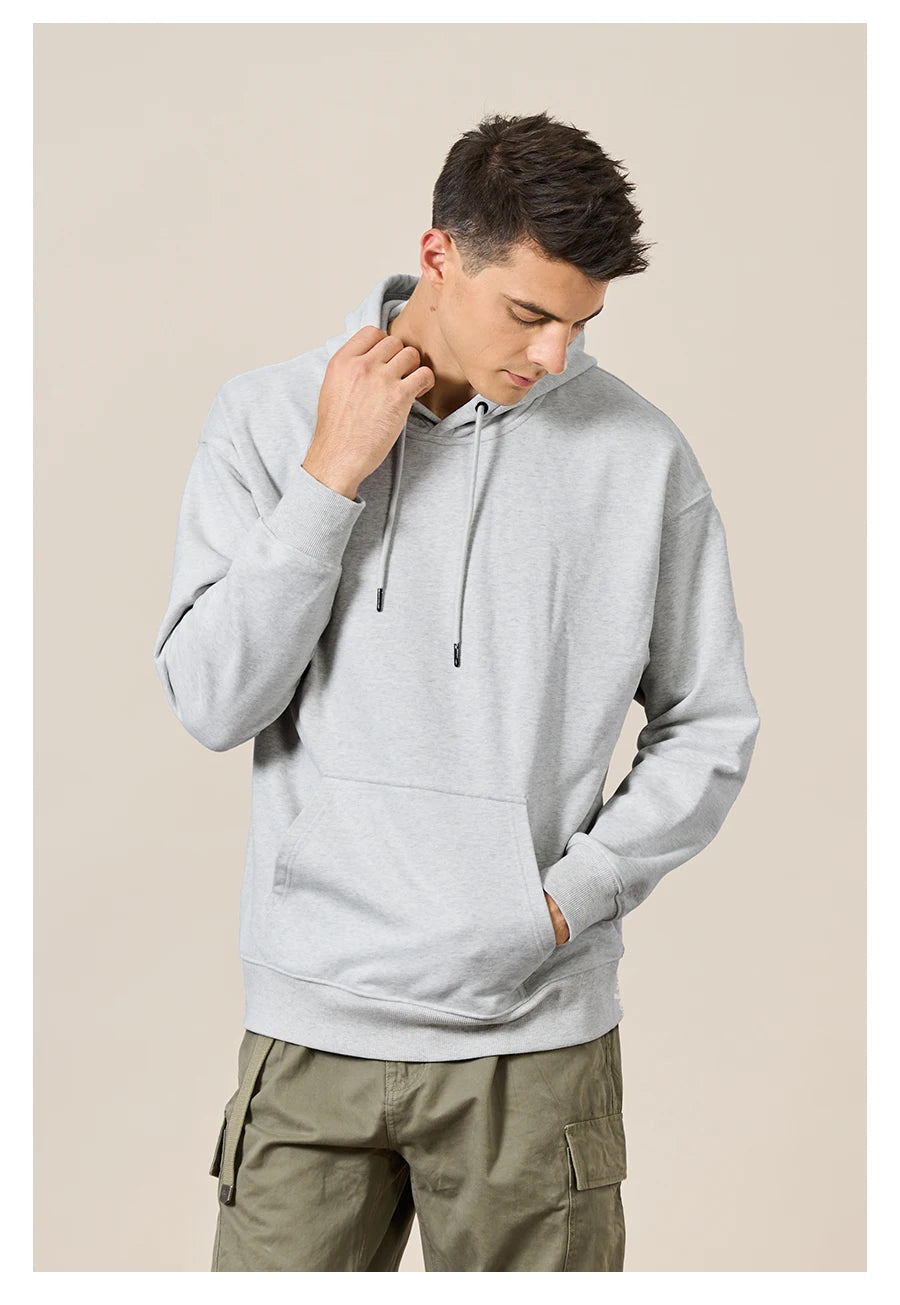 Men's Oversize 360g Fabric Washed Basic Pullover Sweatshirt Hoodie