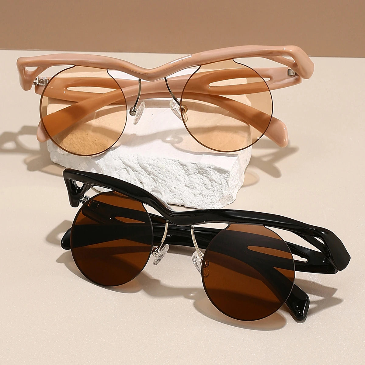 Unisex Irregular Semi-rimless Round Vintage Punk Anti UV Sunglasses