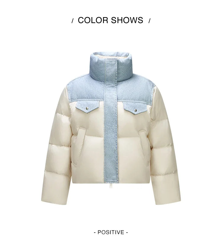 Down Jacket Women Waterproof Patchwork Oversize Stand Collar Winter Trendy Coat