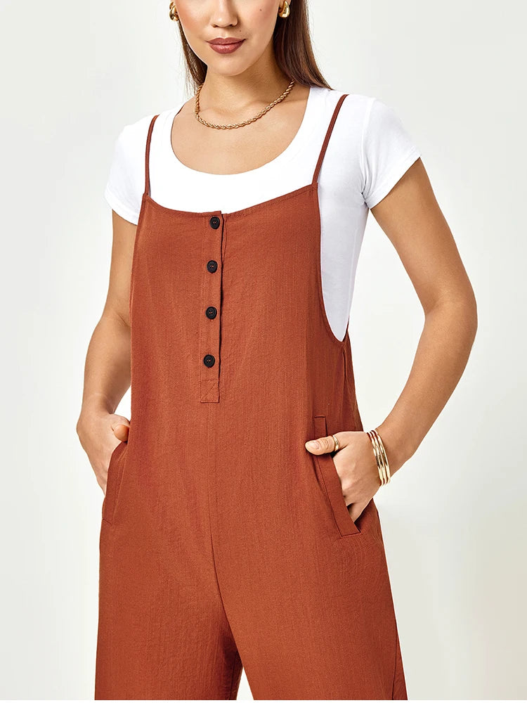 Women's Sleeveless Suspender Jumpsuit - Slim Fit Casual Pocket Jumpsuit