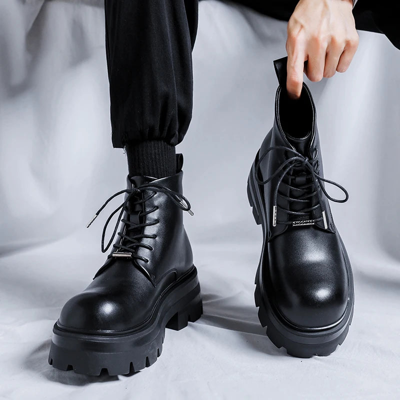 Men's Casual Platform Lace Up Chunky Platform Ankle Boots