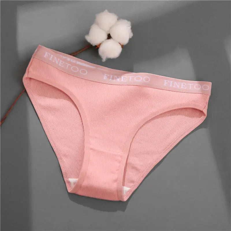 Women's 4Pcs Cotton Striped Underwear Panties Letter Belt Briefs  Low Waist Lingerie
