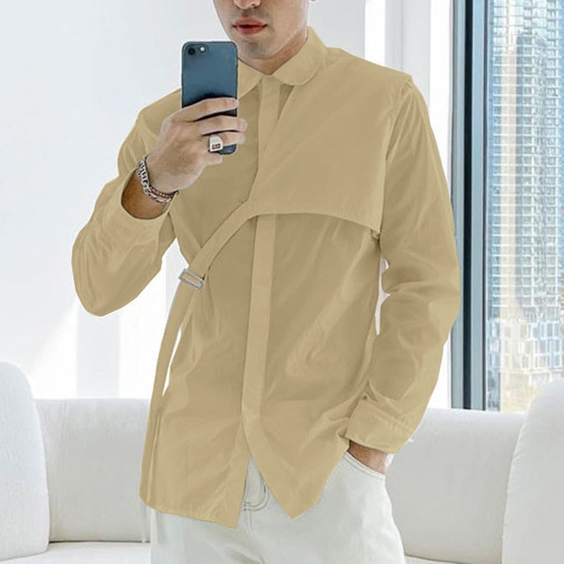 Men's Lapel Long Sleeve Irregular Shirt S-5XL