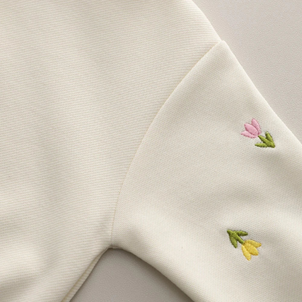 Girl's Clothing Autumn Long Sleeved Round Neck Top and Jeans 2-piece Three-dimensional Flower Spring Outfit Set