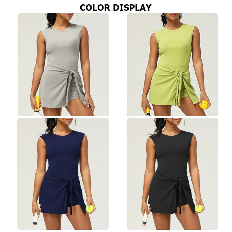 Women's Summer Short Sportswear Solid Colour Outdoor Gym Running Suit 2 In 1 Tennis Breathable Quick Dry Yoga SportsWear