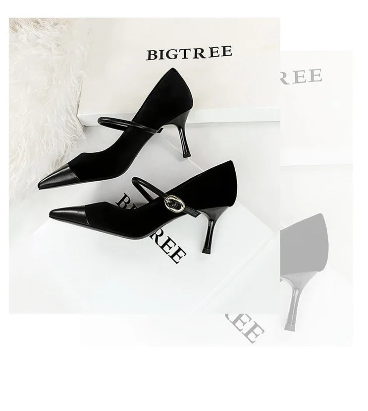 Suede Buckle Design Pumps - Pointed Toe Stilettos Available in 7cm and 10cm Heights