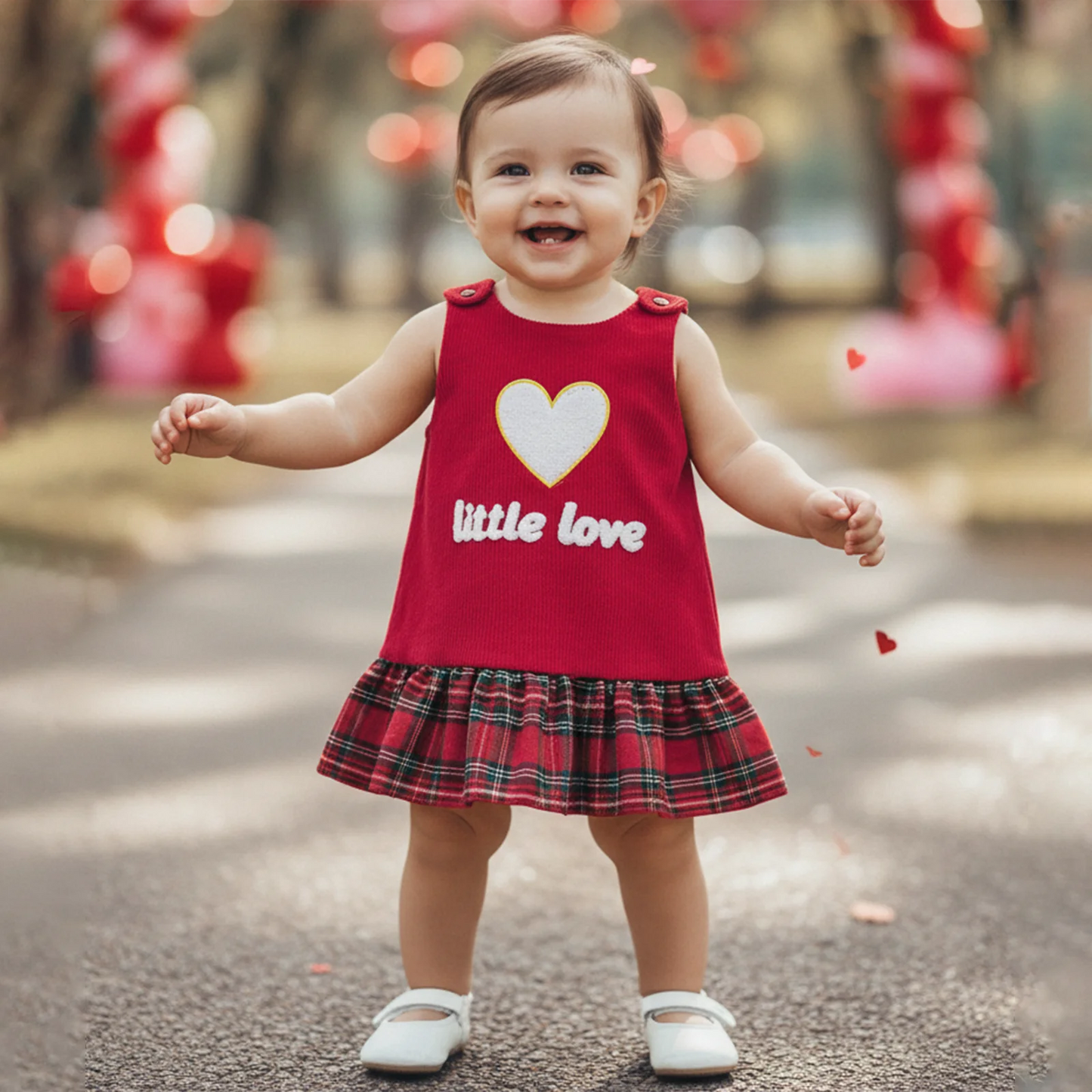 Baby Girls Valentine's Day Heart Embroidered Sleeveless Layered Ruffle Overall Dress