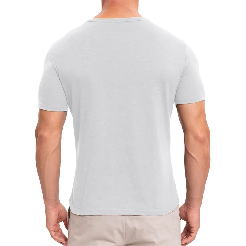 Men's Summer Henry Collar Short Sleeve Casual Pullover T-Shirt