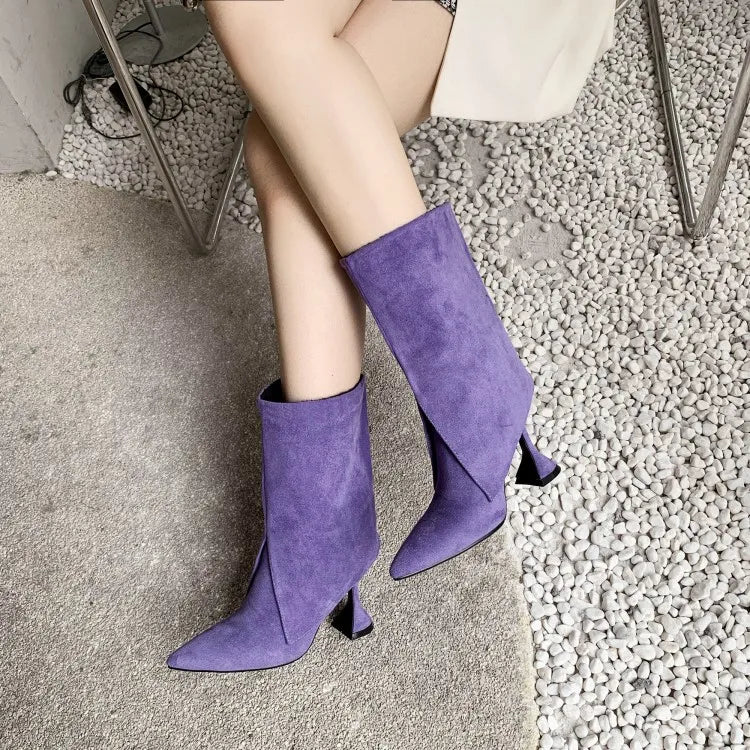 Women's Pointed Suede Short Plush Leather Ankle Boots