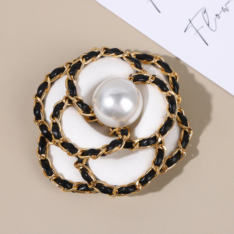 Elegant Fabric Camellia Pearl Brooch - Flower Corsage Pin