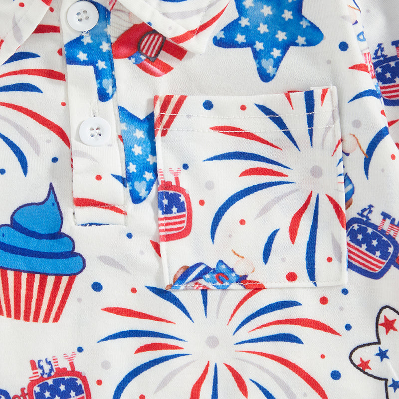 0-4Y Toddler Kids Boys T Shirt Short Sleeve Eagle/Donut/Bull/Fireworks Print Pullover Tops for Independence Day