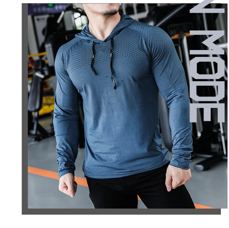 Men's Fitness Tracksuit Running Sport Hoodie Gym Hooded Outdoor Workout Athletic  Muscle Training Sweatshirt Top