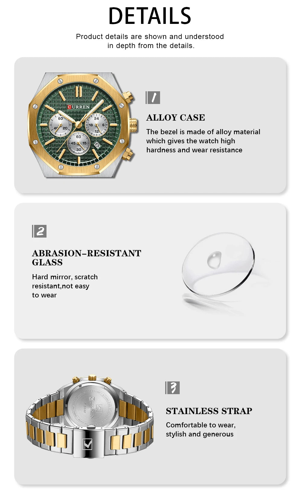 Luxury Gold Multifunction Quartz Watch - Luminous Sport Chronograph