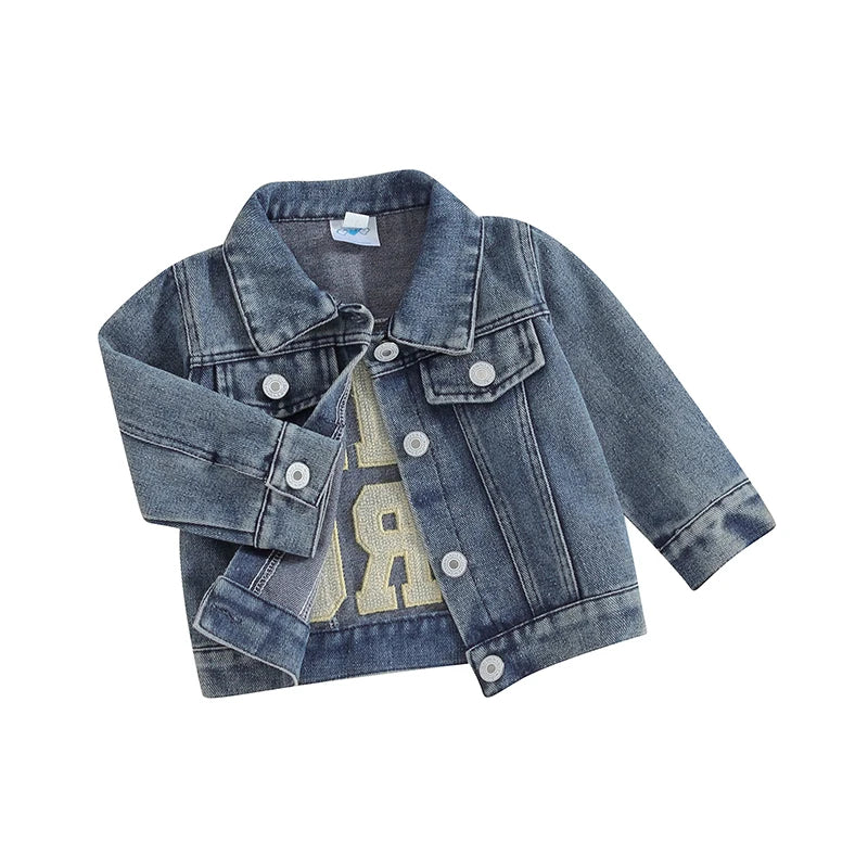 Toddler Baby Boys Letter Embroidery Button-Down Denim Jacket