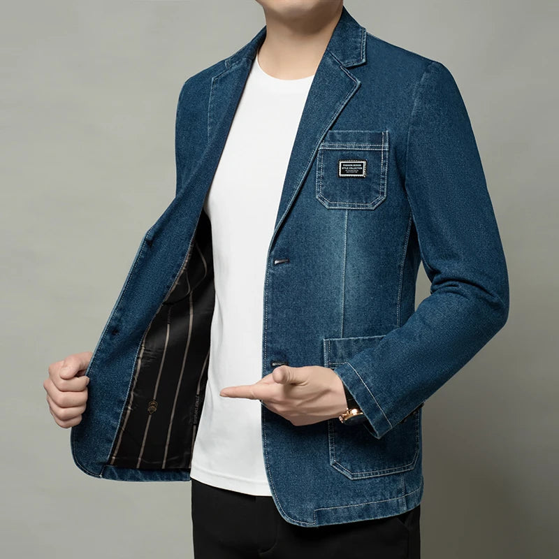 Men Denim Blazer Coat Jacket Coat