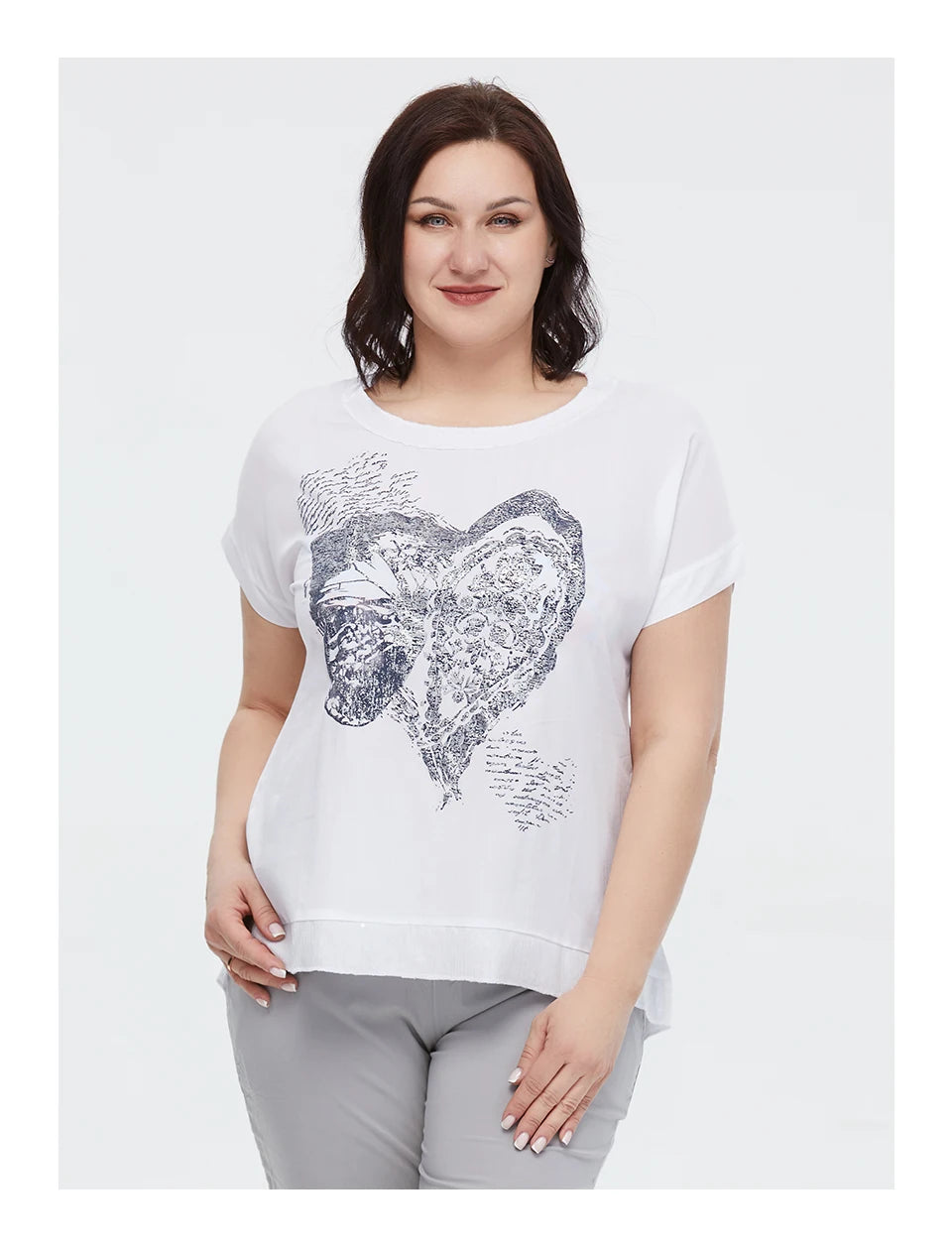 Women's Oversized Short Sleeve Sequin Print Cotton Top