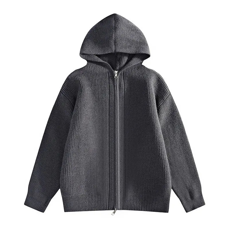 Hooded Zipper Knit Cardigan Sweatercoat