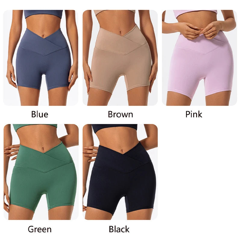 Cross Waist Gym Shorts - High Waist Breathable Cycling Yoga Shorts