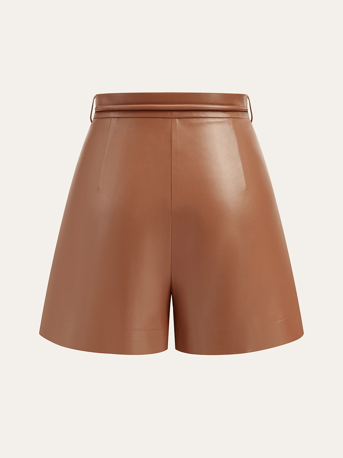 Women's Pleated Faux Leather Wide Leg Shorts with Belt - Office & Casual Wear