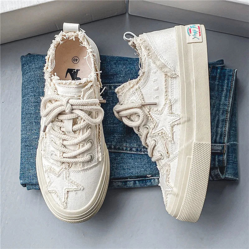 Men's Casual Denim Sneakers - Stars Platform Skateboard Shoes